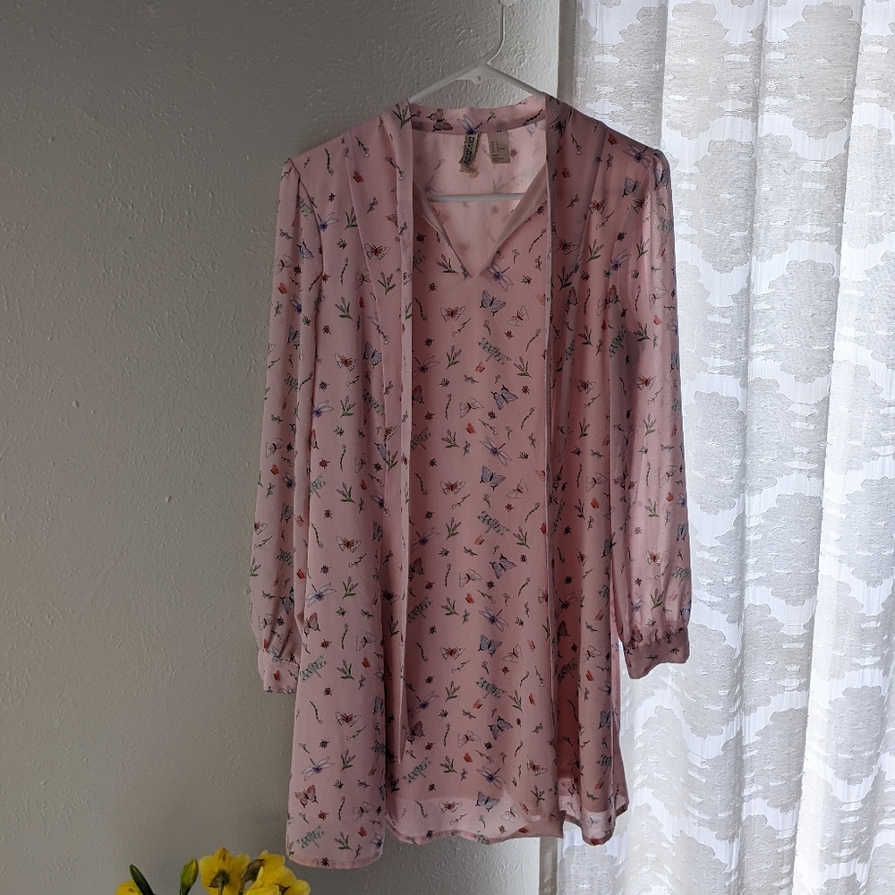 H&M Sz 12 Pink Garden Chiffon Minidress - Picture 3 of 6